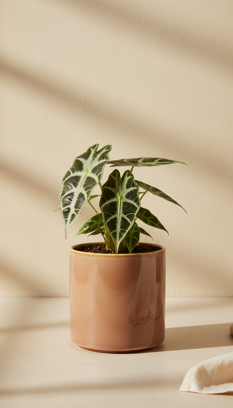 Mini Alocasia Polly in Gloss Ceramic
